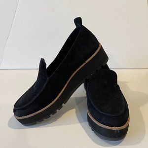 Eileen Fisher Sz 6.5 Ells Suede Loafer Wedge Platform Slip On Black Comfort